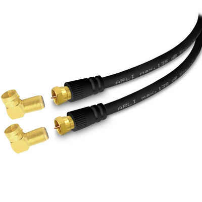 ARLI »schwarz« TV-Kabel, F-Stecker, F Winkeladapter (100 cm), 1m Sat Doppelwinkel Anschlusskabel HD Satkabel vergoldet 135 dB Doppel Winkel Kabel Digital UHD 4K 1 m konfektioniert