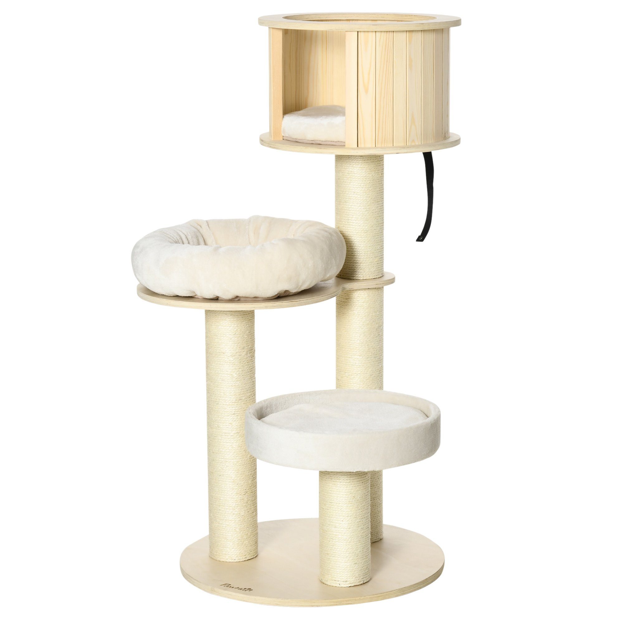 Kratzbaum Katzenbaum Kletterbaum aus Holz mit Katzenhöhle Plüsch Natur+Creme