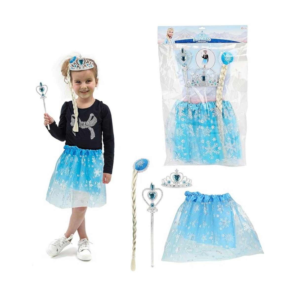 Kostüm Tiara, Eisprinzessin Stab Toi-Toys mit Tutu, Verkleidungsset, Zopf &