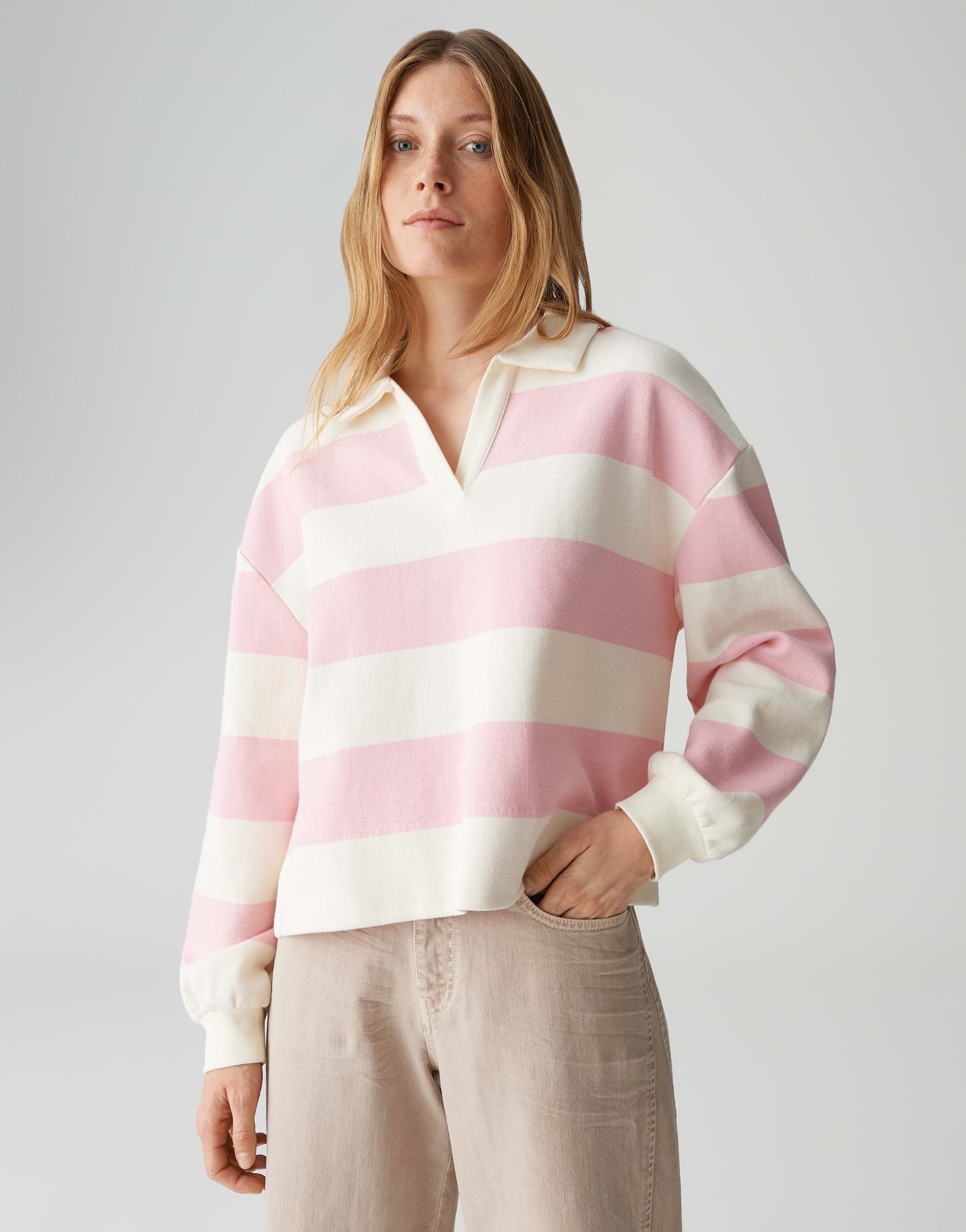 OPUS Sweatshirt GLOCKI Loose mit breiten Rugby Streifen weite Passform, weicher Griff