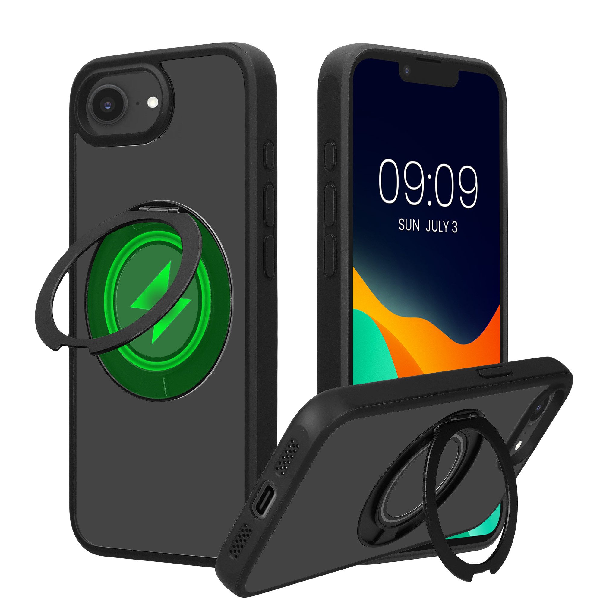 kalibri Smartphone-Hülle Schutzhülle Ringhalter für Apple iPhone 17e / iPhone 16e Hülle, Kickstand 360° Ringhülle kompatibel mit MagSafe