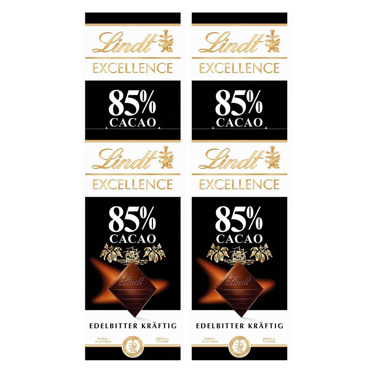 LINDT Schokolade, Lindt Excellence Edelbitter 85 Prozent Kakao 4er Packung (4 x 100 g)