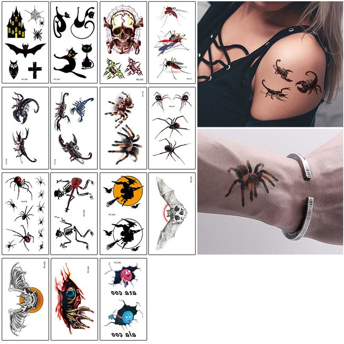 DÖRÖY Schmuck-Tattoo Halloween Narben Tattoo Aufkleber 15 Stück, Horror Tattoo Aufkleber. B( 15 Stück) | Schmuck-Tattoos