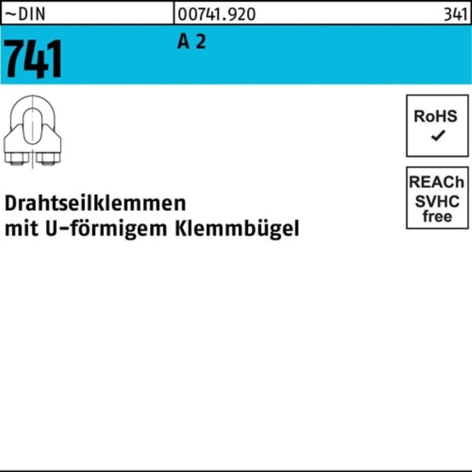 Reyher Drahtseilklemme 100er Pack 007419200050000 Drahtseilklemme DIN 741 U-förmig 5 MM / M