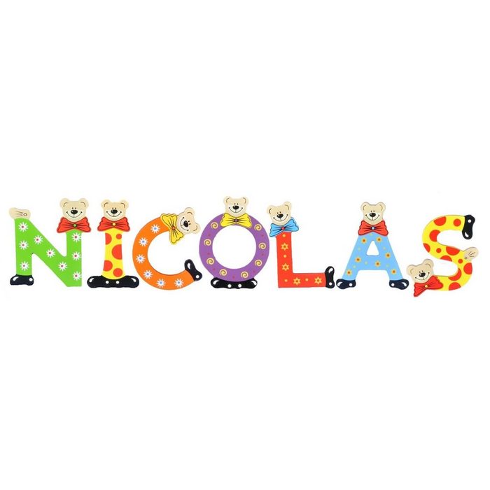 Playshoes Deko-Buchstaben (Set 7 St) Kinder Holz-Buchstaben Namen-Set NICOLAS - sortiert Farben können variieren bunt