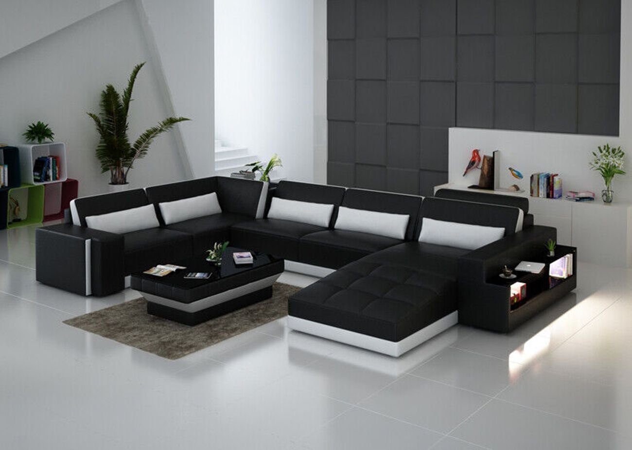 JVmoebel Ecksofa Ledersofa Couch Wohnlandschaft Ecksofa Garnitur Design Modern Sofa Schwarz