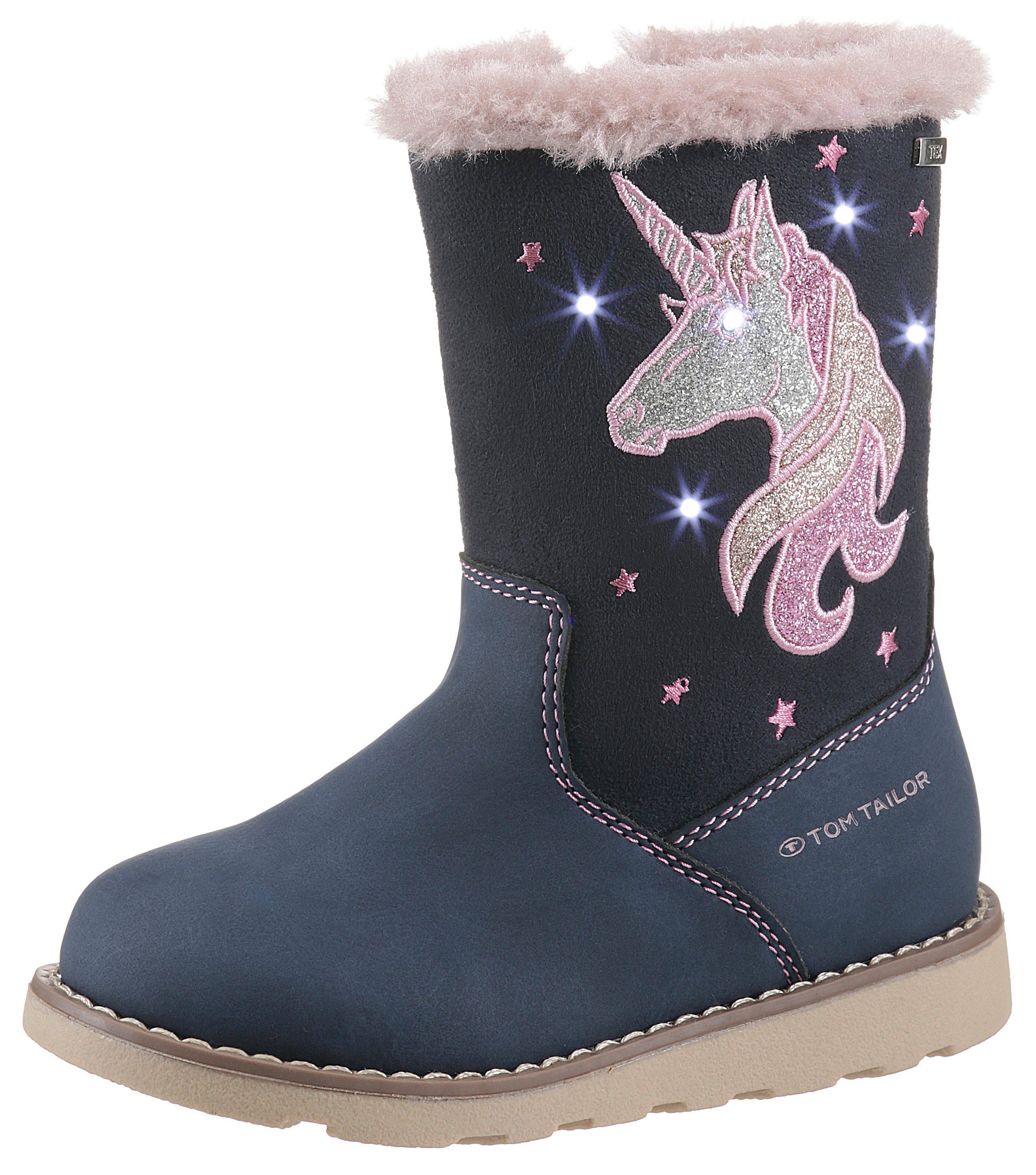 TOM TAILOR Blinkschuh Winterstiefel mit blinkendem Einhornmotiv