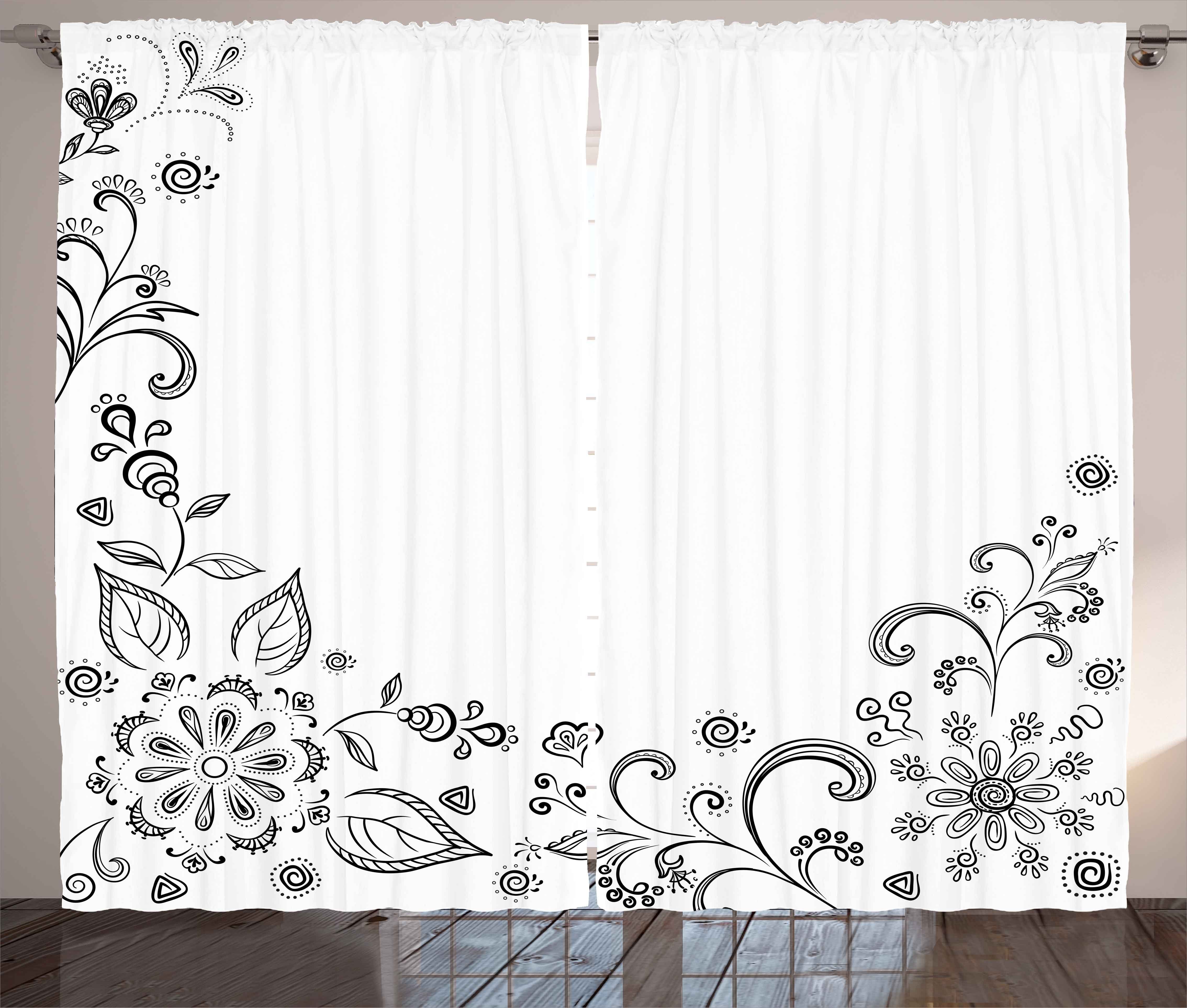 Gardine Schlafzimmer Kräuselband Vorhang mit Schlaufen und Haken, Abakuhaus, Blumen Botanischer Sketchy Bouquet