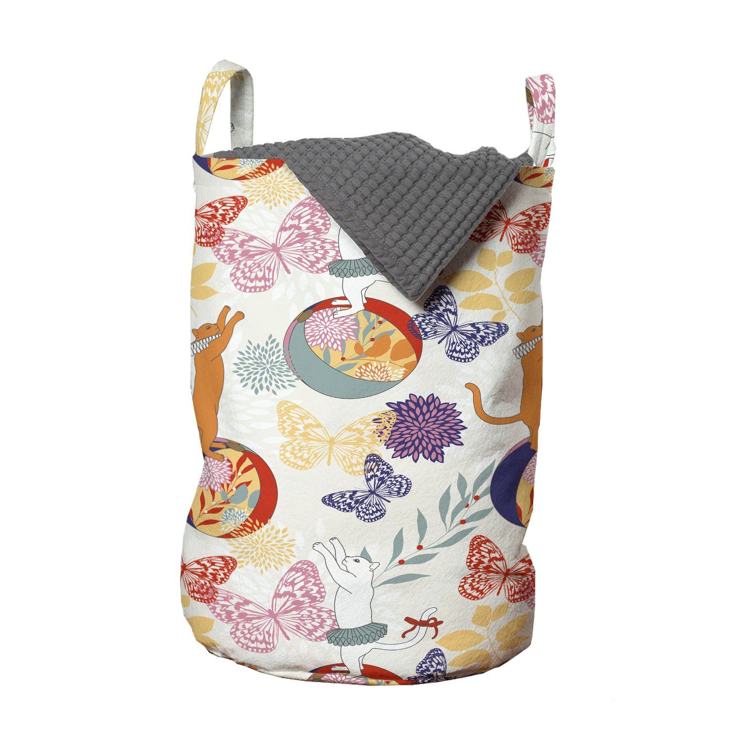 Abakuhaus Wäschesäckchen Wäschekorb mit Griffen Kordelzugverschluss für Waschsalons, Tiere Aufwändige Katzen und Schmetterlinge