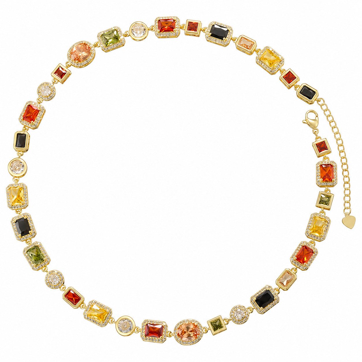 RAIKOU Collier Damen Zirkonia Schmuckset, Halskette /Armband, gold/silberfarben, Farbige Zirkonia-Steine