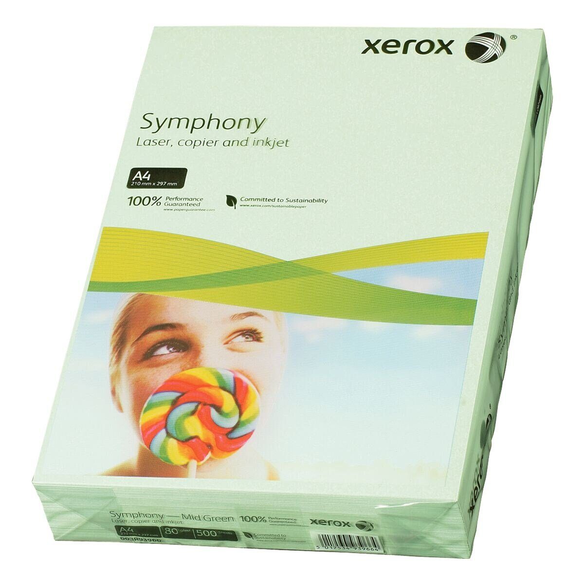 Xerox Drucker- und Kopierpapier Symphony, Trendfarben, Format DIN A4, 80 g/m², 500 Blatt mittelgrün