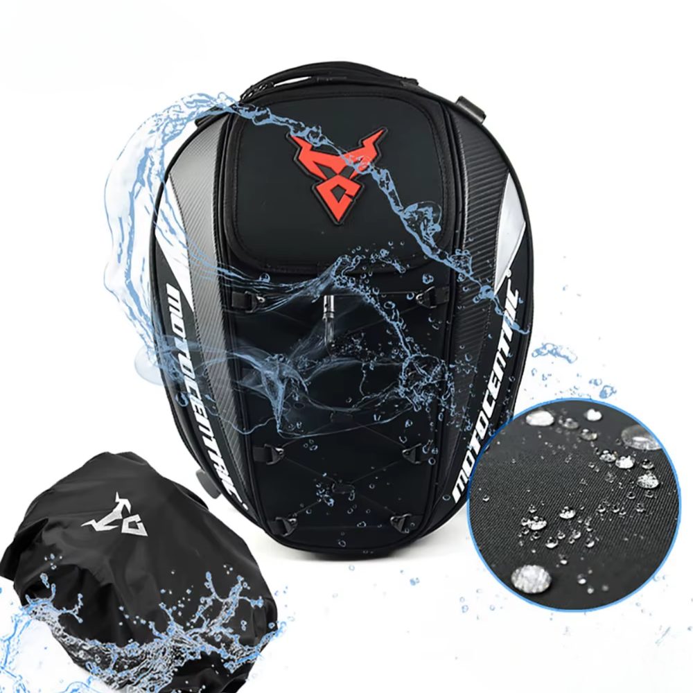 Athlix Satteltasche Motorrad-Hecktasche mit wasserdichter Regenhülle, Aerodynamische und formstabile Konstruktion, Gepolsterte Schultergurte