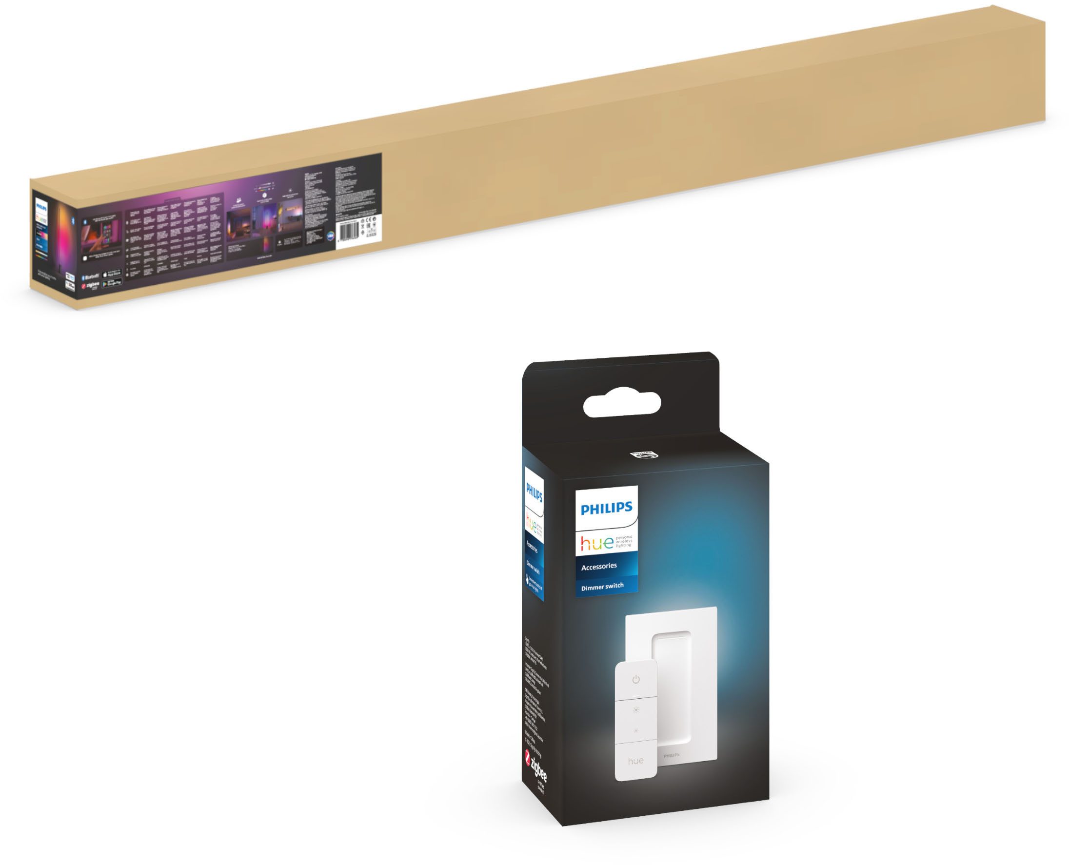 Philips Hue Smarte LED-Leuchte Bundle Gradient Signe Stehleuchte schwarz, Abschaltautomatik, Bluetooth, CCT - über Fernbedienung, Dimmer, Dimmfunktion, Farbsteuerung, Farbwechsel, Fernbedienung, Infrarot inkl., Leuchtdauer einstellbar, Memoryfunktion, Nachtlichtfunktion, RGB, Smart Home, Timerfunktion, dimmbar über Fernbedienung, erweiterbar, mehrere Helligkeitsstufen, LED wechselbar, RGB, inkl. Philips Hue Dimmschalter