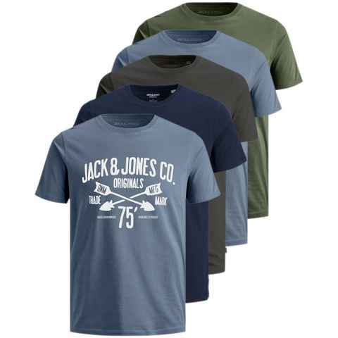 Jack & Jones Plus Print-Shirt Weites Shirt mit Printdruck (Spar-Set, 5er-Pack) unifarbenes Oberteil aus Baumwolle in Übergröße, Größe 3XL