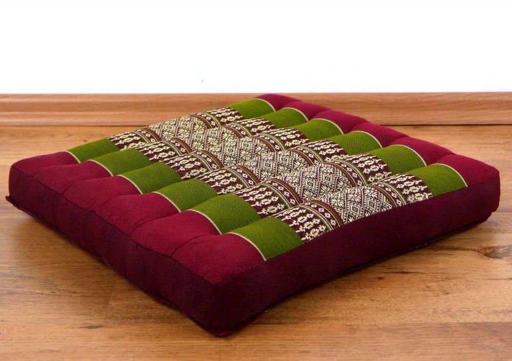 Sitzkissen grün Kapok handgefertigt, / 35x35x6cm, rot vegan 35 cm, livasia und Sitzkissen