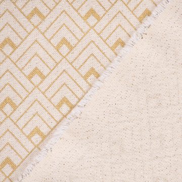 Stoff Dekostoff Leinenlook Metallic Art Deco Rauten creme gold 1,40m, mit Metallic-Effekt