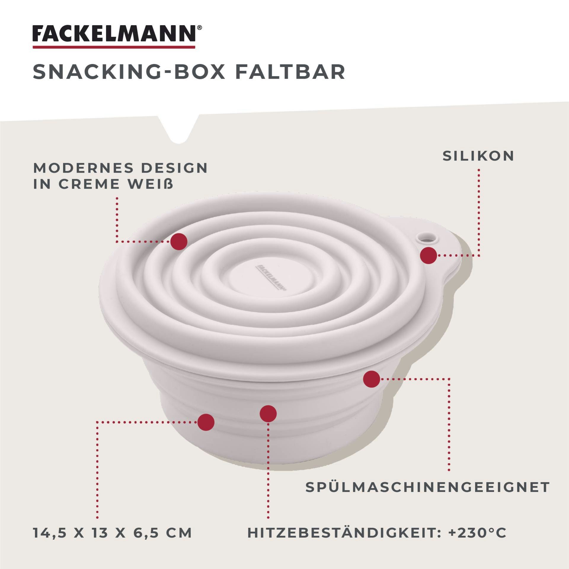 FACKELMANN Aufbewahrungsdose Snacking-Box, Faltbare Lunchbox, Runde Brotzeitdose, Silikonbehälter