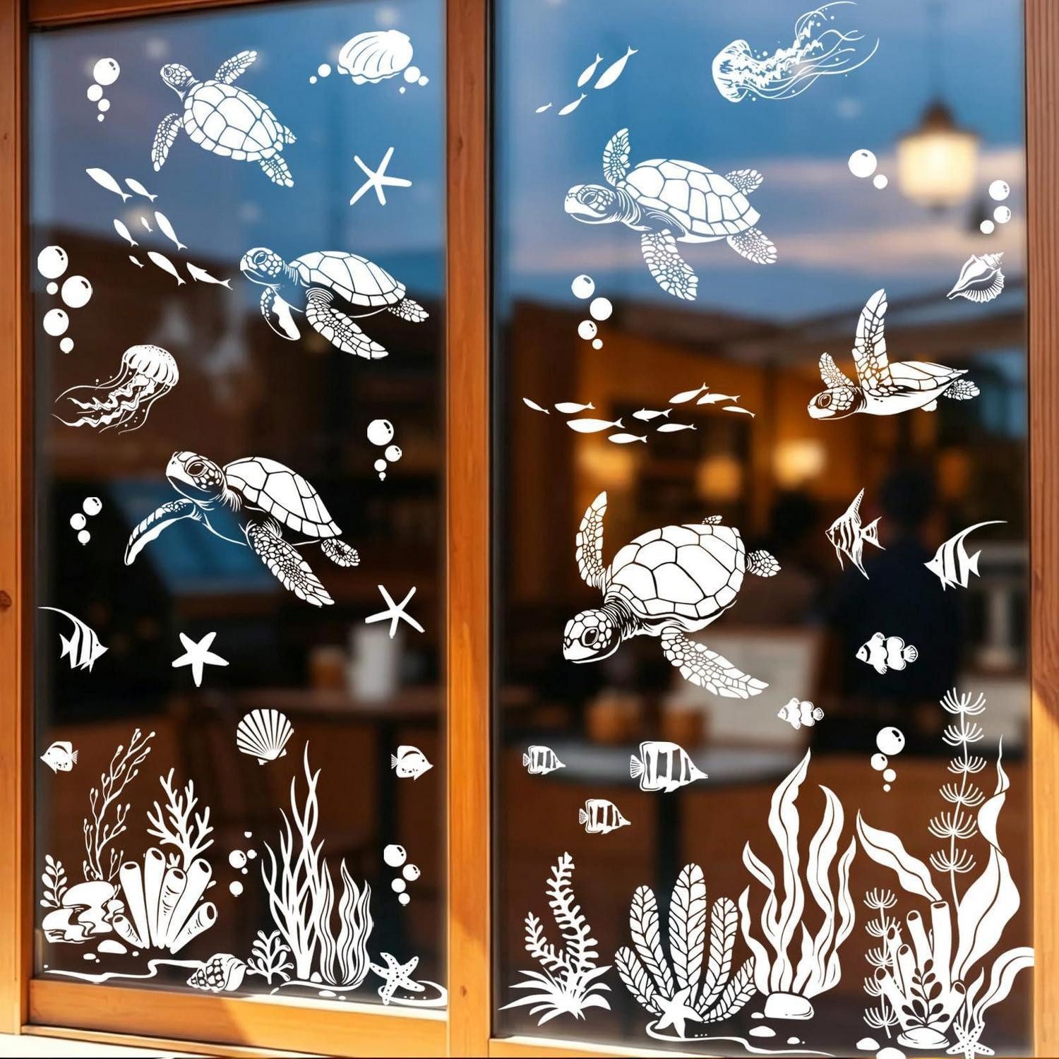 LuxusKollektion Fensterbild Fenstersticker Kinderzimmer Unterwasser Schildkröte & Fisch