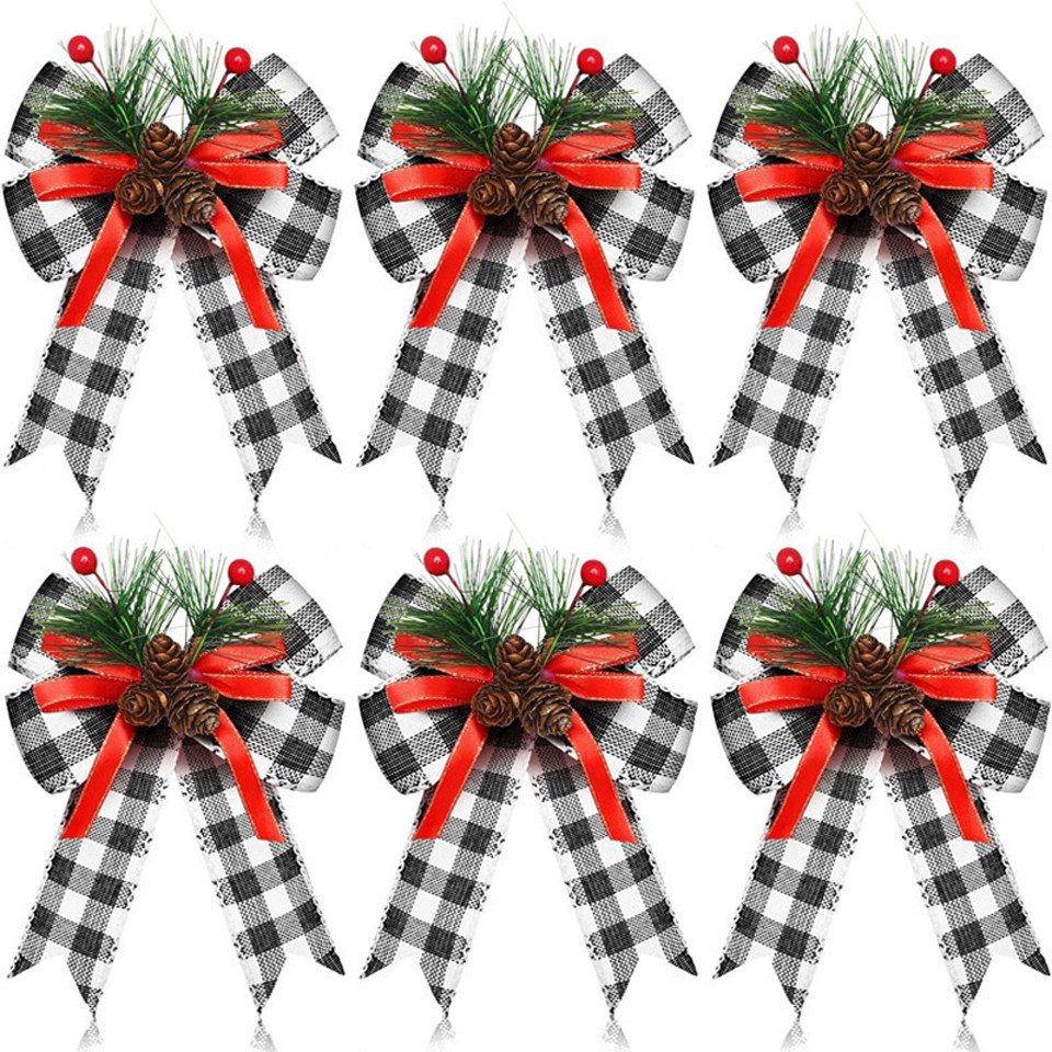 Coonoor Weihnachtsbaumschleife 6 Weihnachts-Schleifen, Weihnachtsfeier-Dekorationsschleifen, (6-tlg), Weihnachtsbaum-Spitzenaufhänger-Schleifen