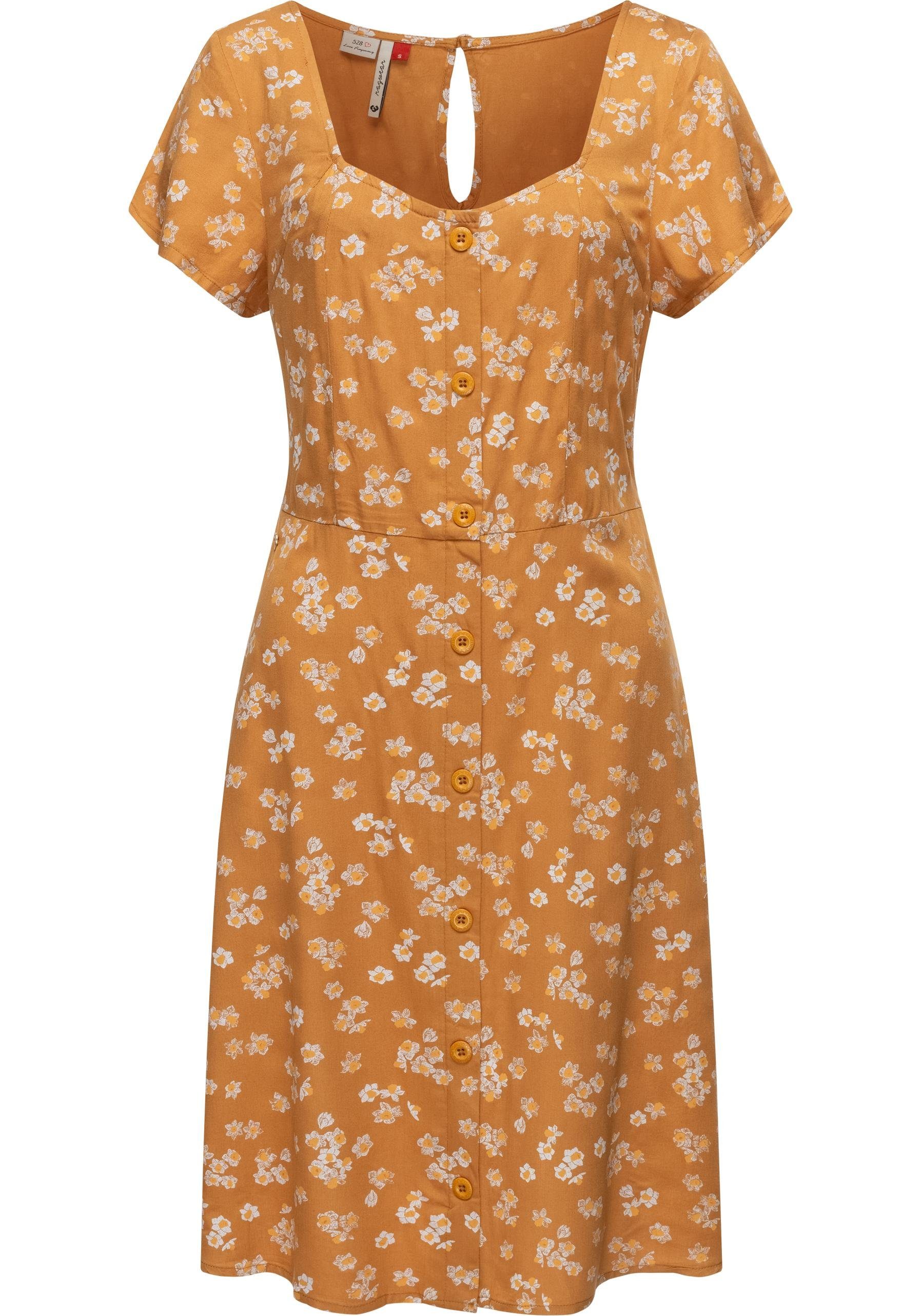 Ragwear Blusenkleid Anerley stylisches Sommerkleid mit Allover Print curry