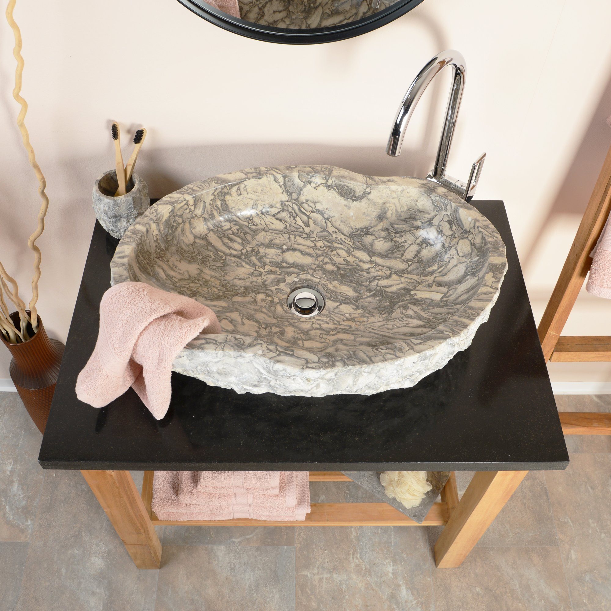 wohnfreuden Aufsatzwaschbecken Marmor Waschbecken EROSI 60 cm grau (Kein Set), NEW-4758