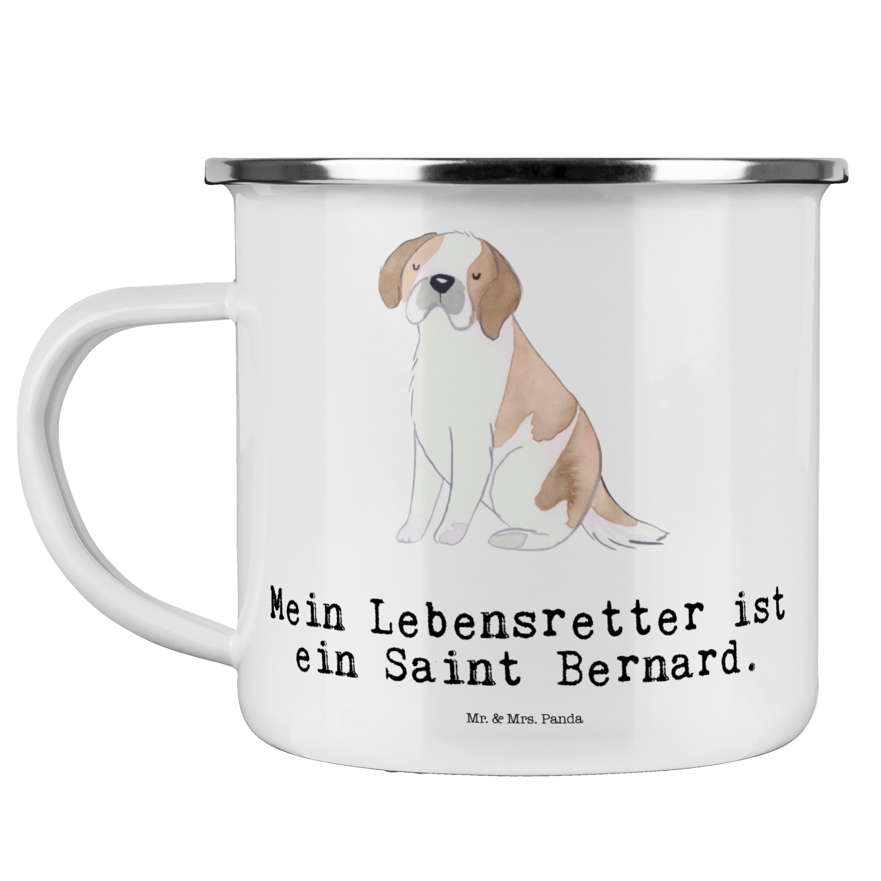 Mr. & Mrs. Panda Becher Saint Bernard Lebensretter - Weiß - Geschenk, Campingtasse, Metalltas, Emaille