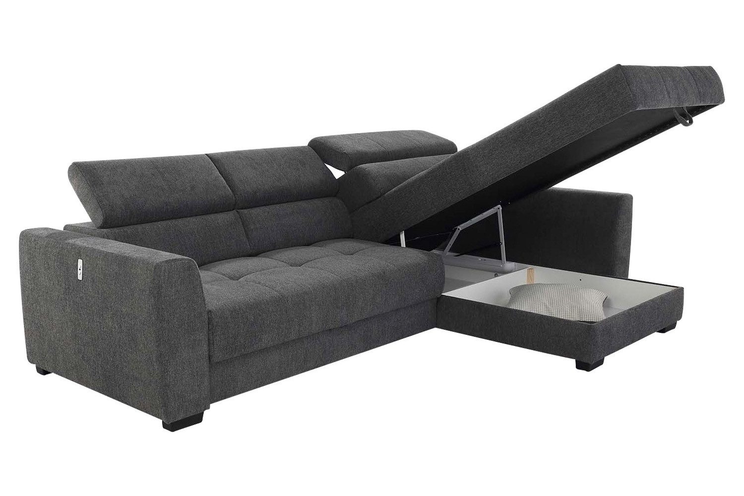 Jockenhöfer Gruppe Ecksofa SAN MARINO, Dunkelgrau, Webstoff, Bettkasten, Sitztiefenverstellung, Kopfteilverstellung, B 300 x T 196 cm