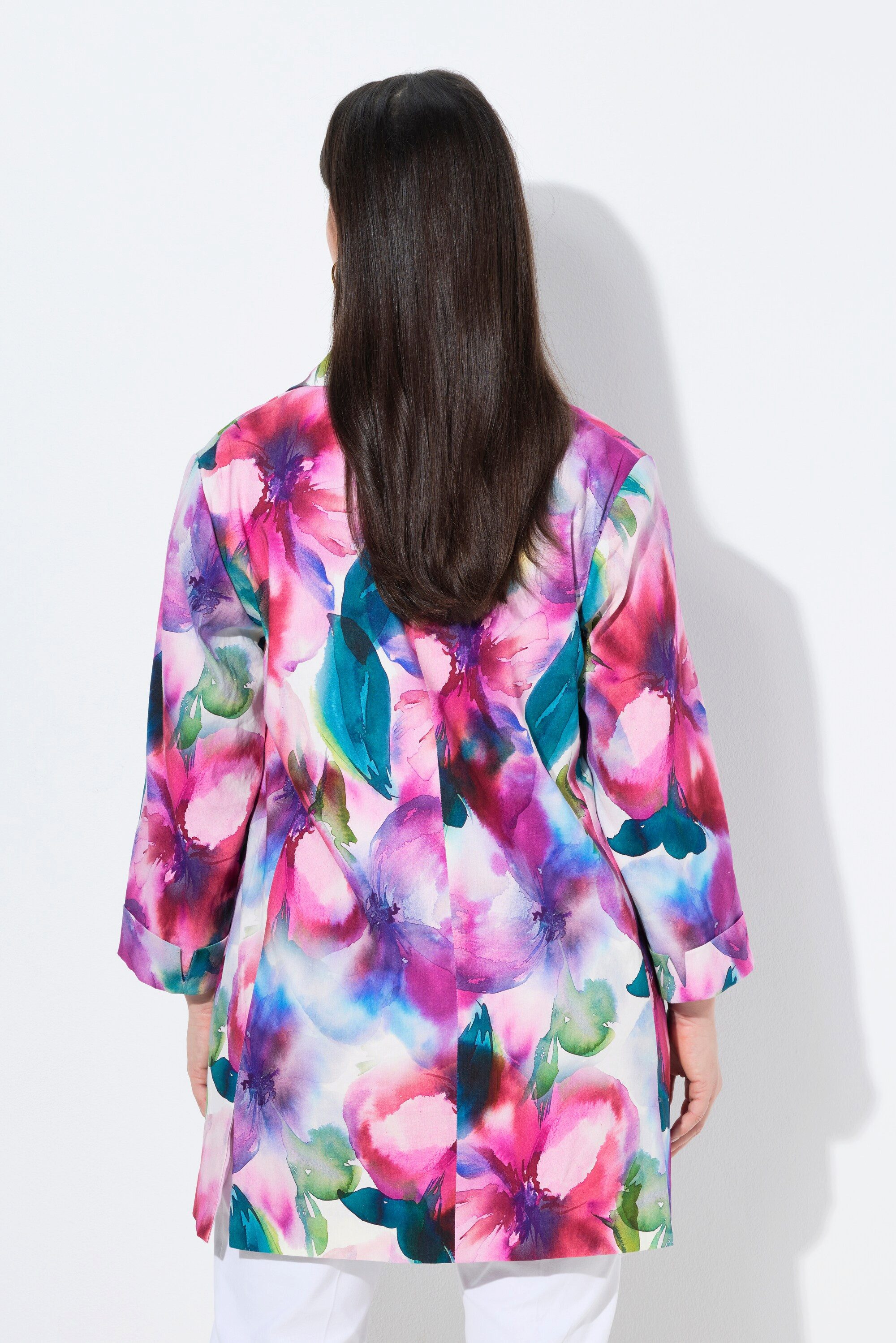 Ulla Popken Blusenblazer Blazer Leinenmix A-Linie Reverskragen 3/4-Arm