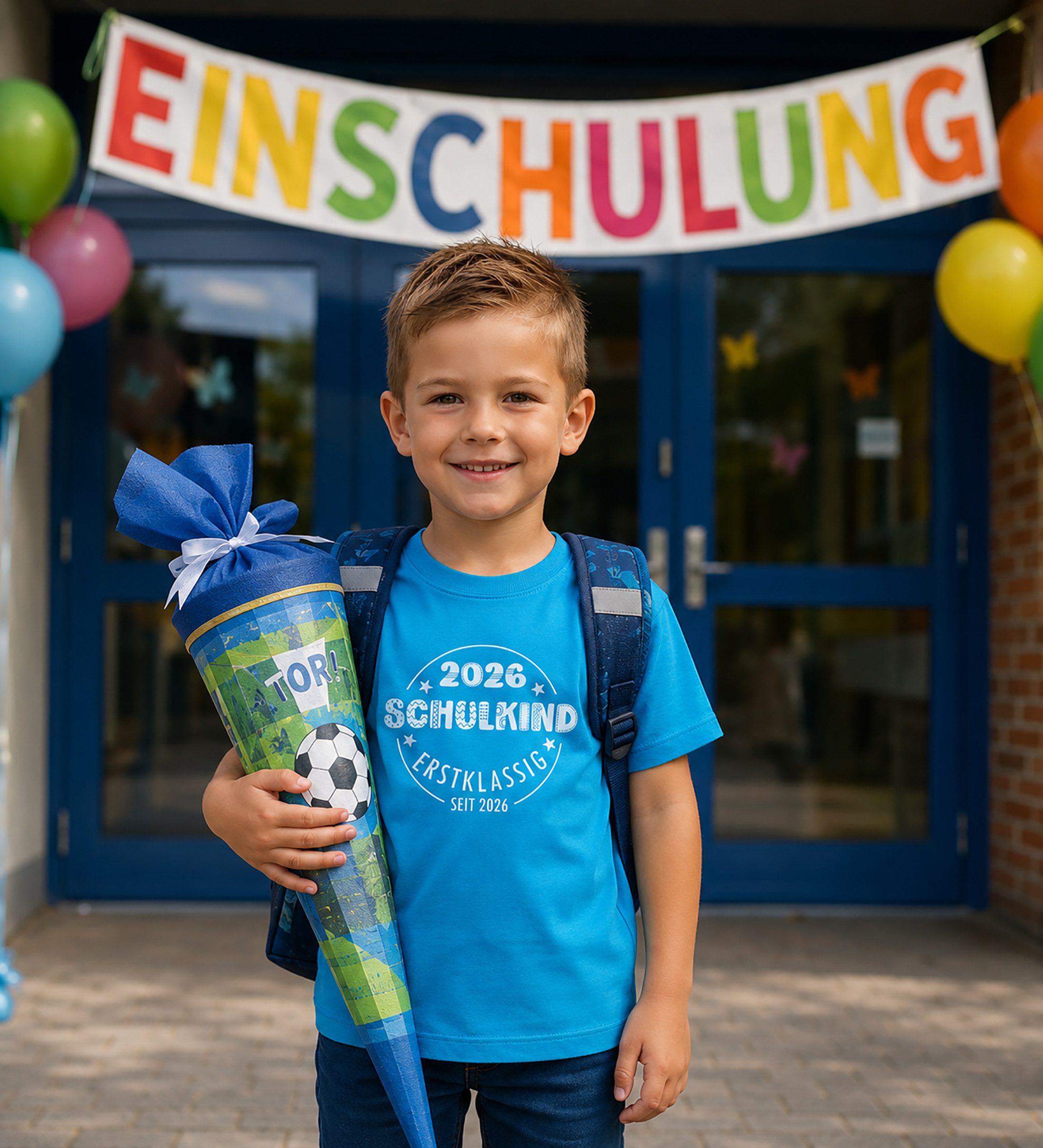 MyDesign24 T-Shirt Kinder Einschulungs T-Shirt 2026 Schulkind Erstklassig rot kurzarm Regular Fit print Shirt i810