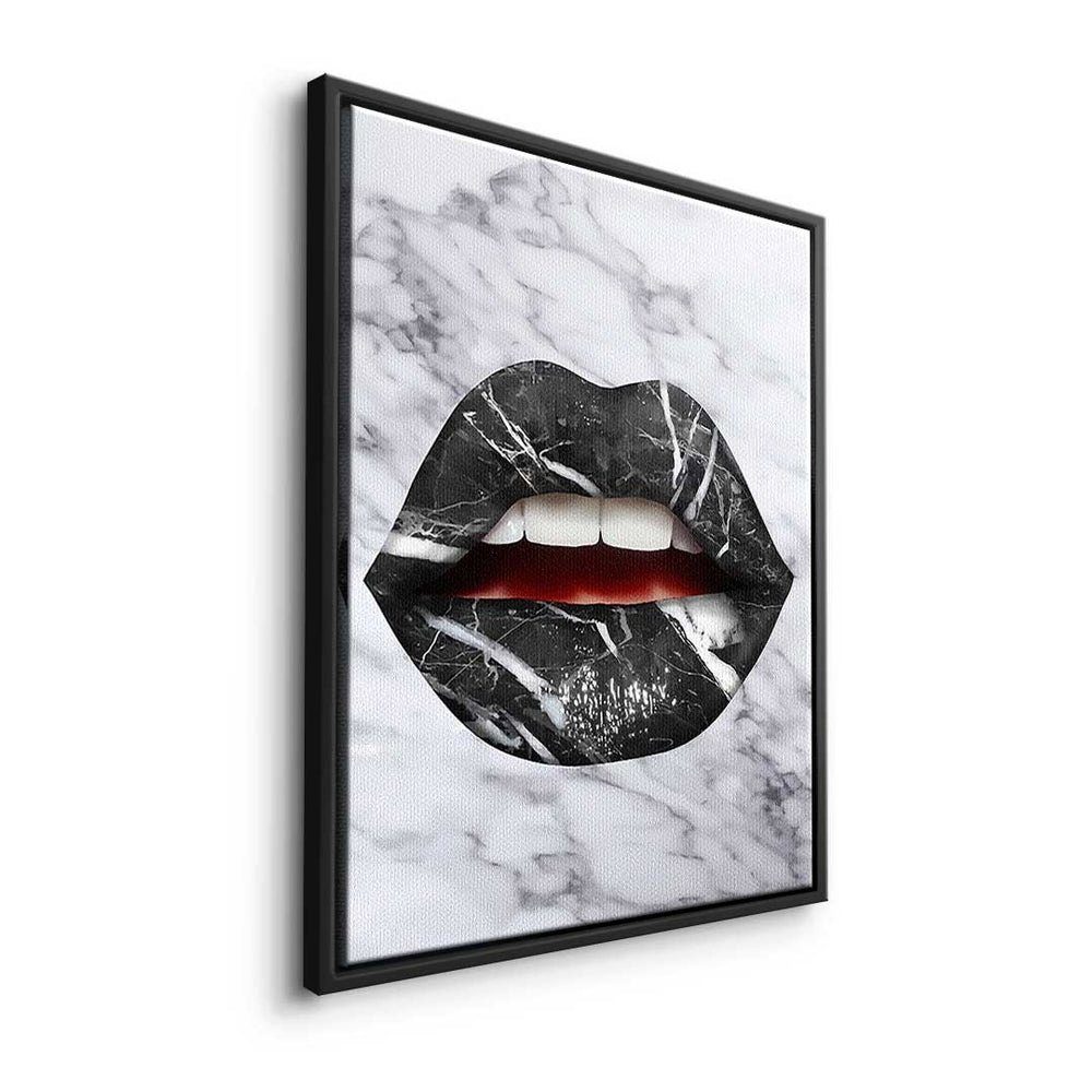 X - Rahmen Marmor Wandbild - Pop Art Leinwandbild Premium Leinwandbild, goldener modernes DOTCOMCANVAS® - Lippen