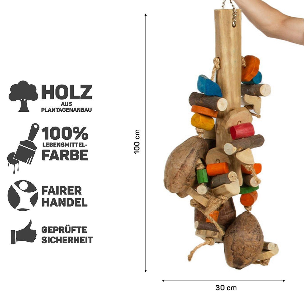 Happy Bird Tier-Intelligenzspielzeug Riesen-Holz-Kokusnuss Vogelspielzeug, günstig online kaufen