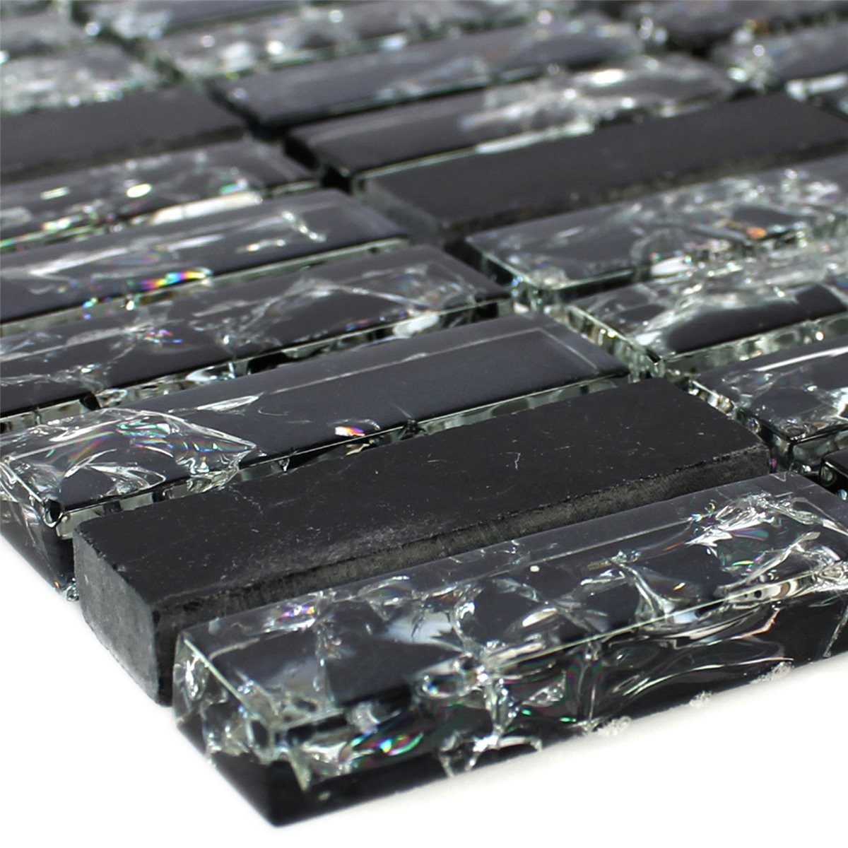 Mosafil Mosaikfliesen Glas Naturstein Mosaikfliesen Malawi Bruchglas Stäbchen, Marmor 31.000x32.200, schwarz, Wasserfest