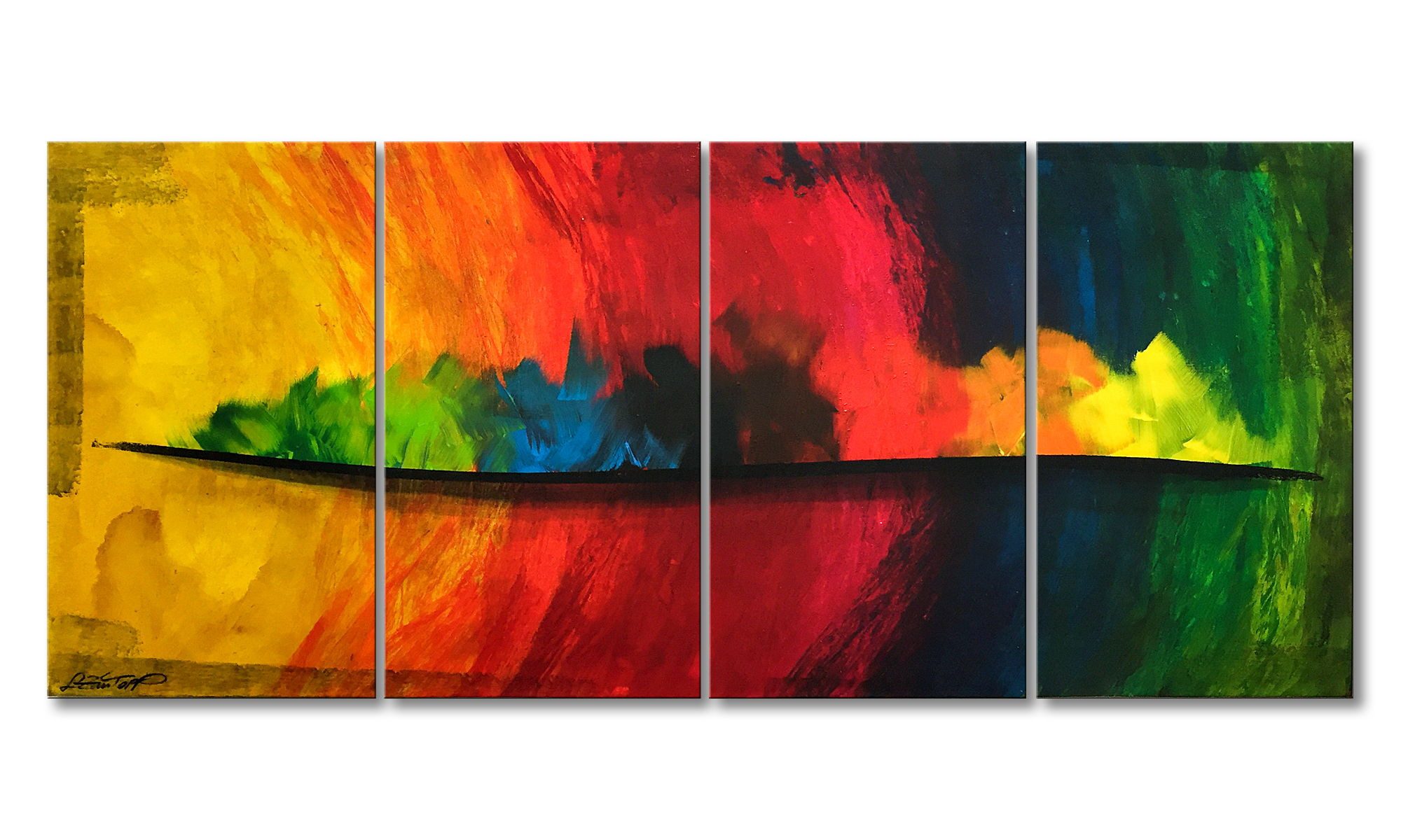 WandbilderXXL Gemälde Rainbow Flames 160 x 80 cm, Abstraktes Gemälde, handgemaltes Unikat