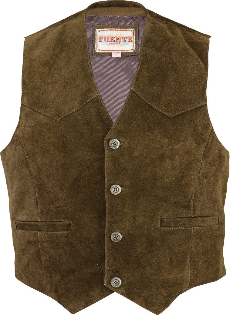 Fuente Leather Wears Lederweste Hochwertige Herren Lederweste aus Veloursleder, braun, Camel