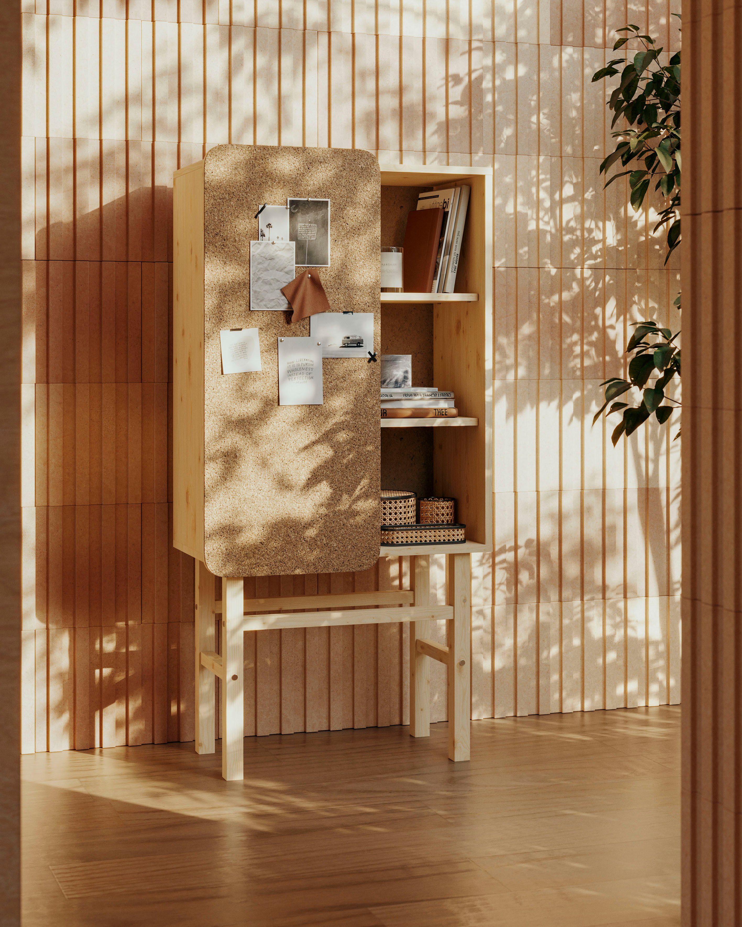 Karup Design Hochkommode Slide, Aus massiven Kiefernholz und Kork Pinwand