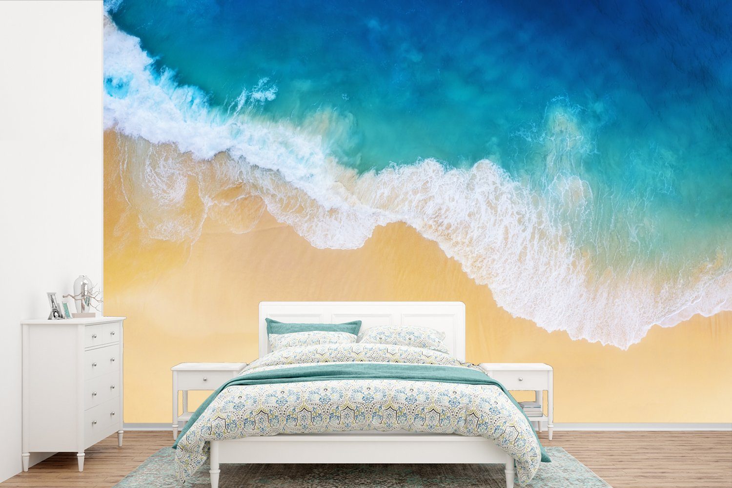 MuchoWow Fototapete Strand - Meer - Golf - Sand, Matt, bedruckt, (6 St), Wallpaper für Wohnzimmer, Schlafzimmer, Kinderzimmer, Vinyl Tapete