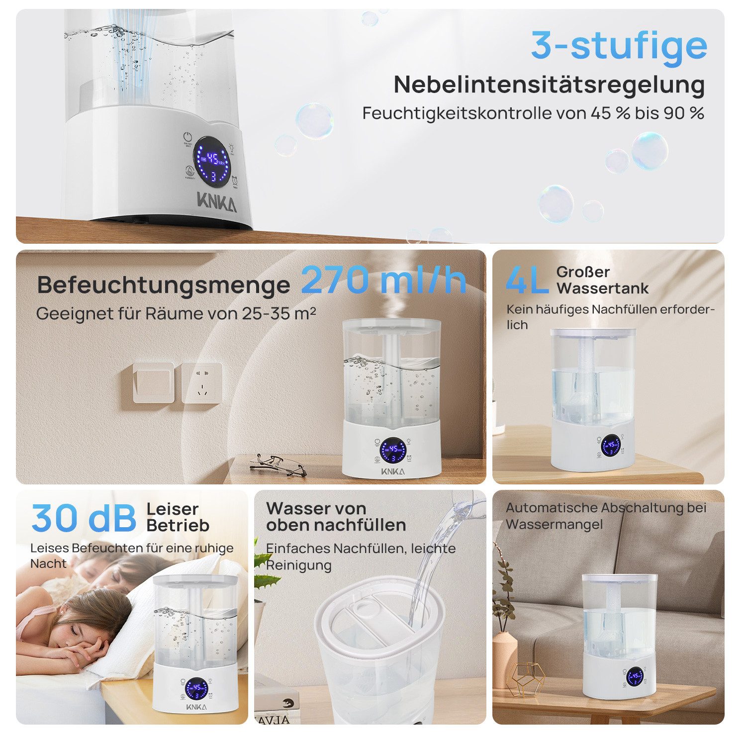 KNKA Luftbefeuchter Top-Fill Raumbefeuchter, 4,00 l günstig online kaufen