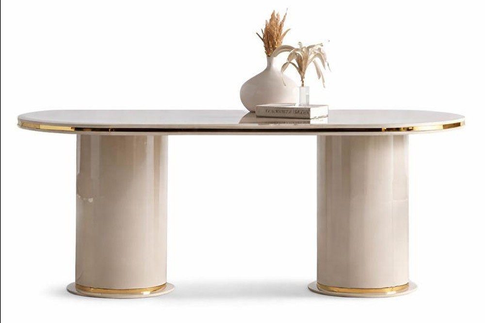 Xlmoebel Esstisch Eleganter Tisch mit ovaler Platte und goldenen Akzenten, Made in Europa