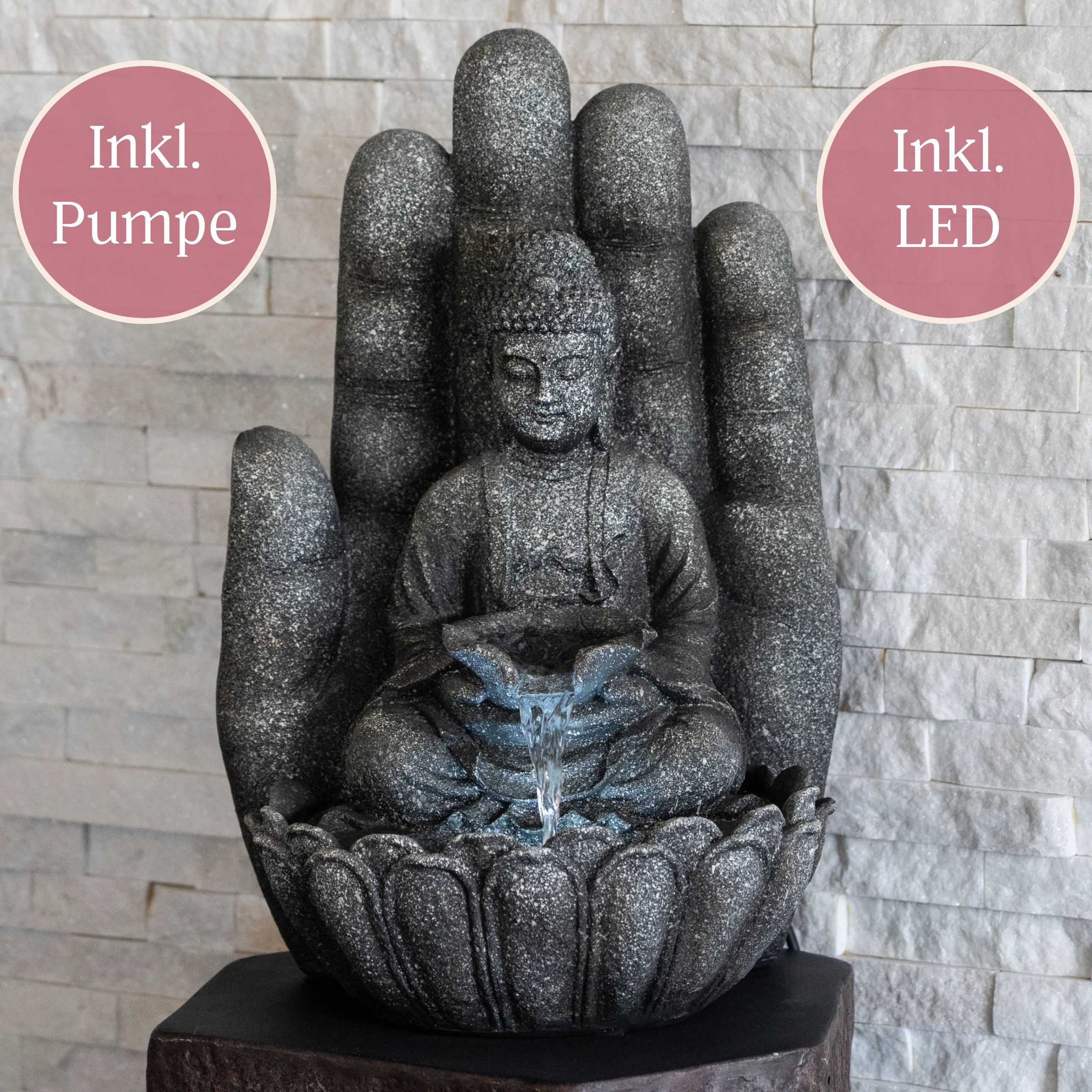 INTERGARDEN Wasserspiel Zimmerbrunnen mittelgroß - Buddha 55cm mit Beleuchtung, 35.5 cm Breite – Bild 2 von 5