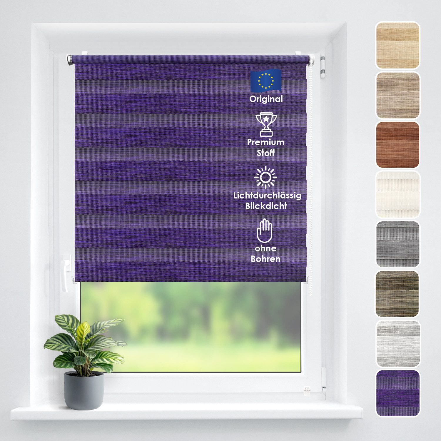 Doppelrollo Duo Rollo Klemmfix ohne Bohren für Fenster Rollos Faltrollo "Natural", DomDeco, Klemm- oder Schraubmontage, Klemmbar, Kettenzug, ohne Bohren, Sicht- und Blendschutz