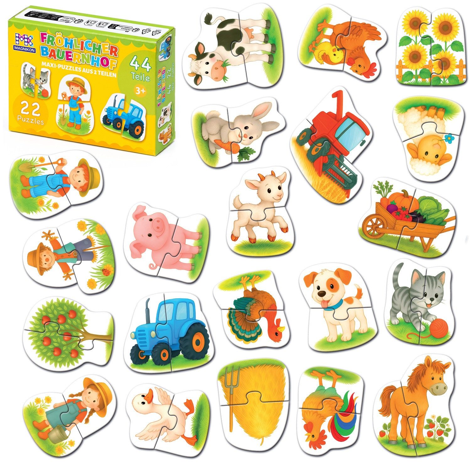 MAGNIKON Puzzle für Kleinkinder Große Teile, Maxi-Puzzles, 3, 4, 5 Teile, 44 Puzzleteile