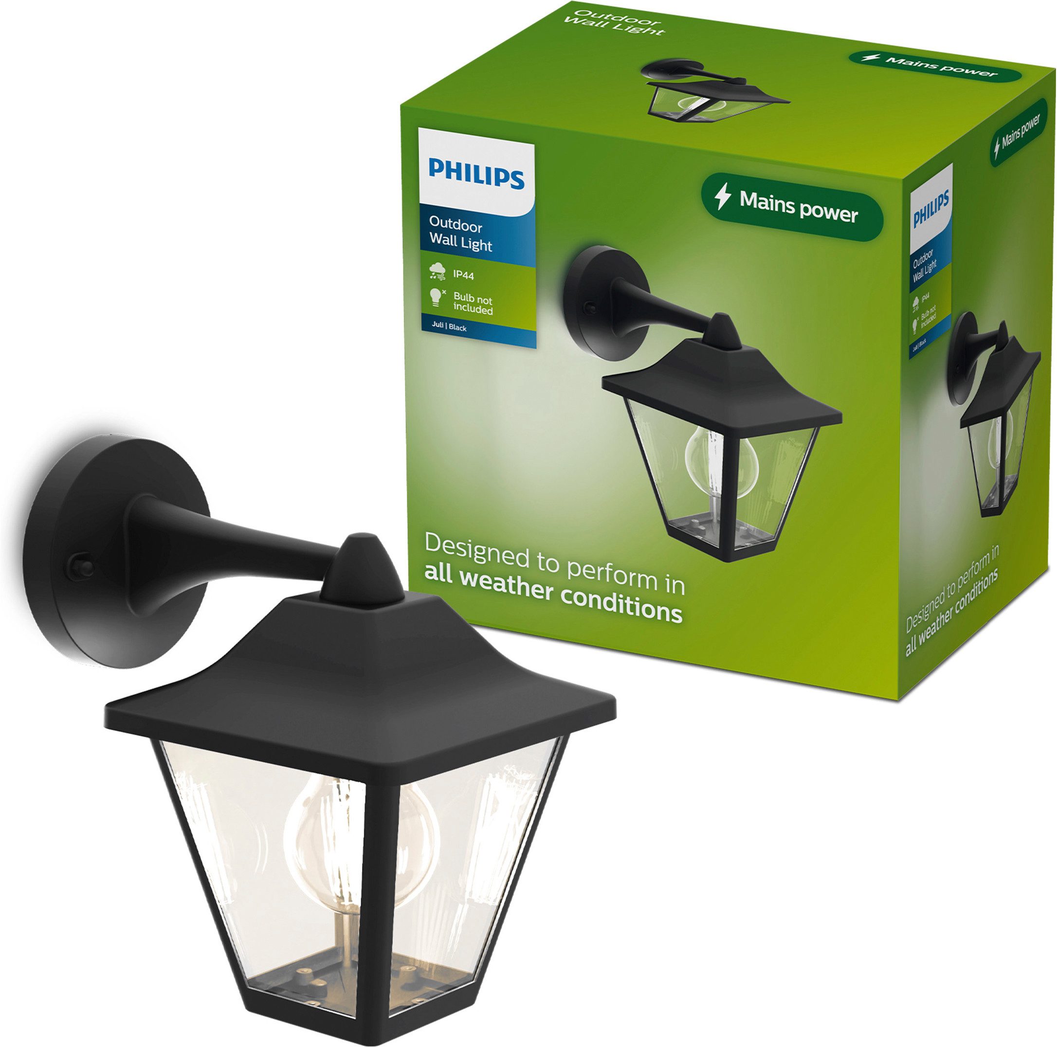 Philips LED Außen-Wandleuchte Outdoor Juli, ohne Leuchtmittel, ohne E27-Leuchtmittel, IP44, schwarz