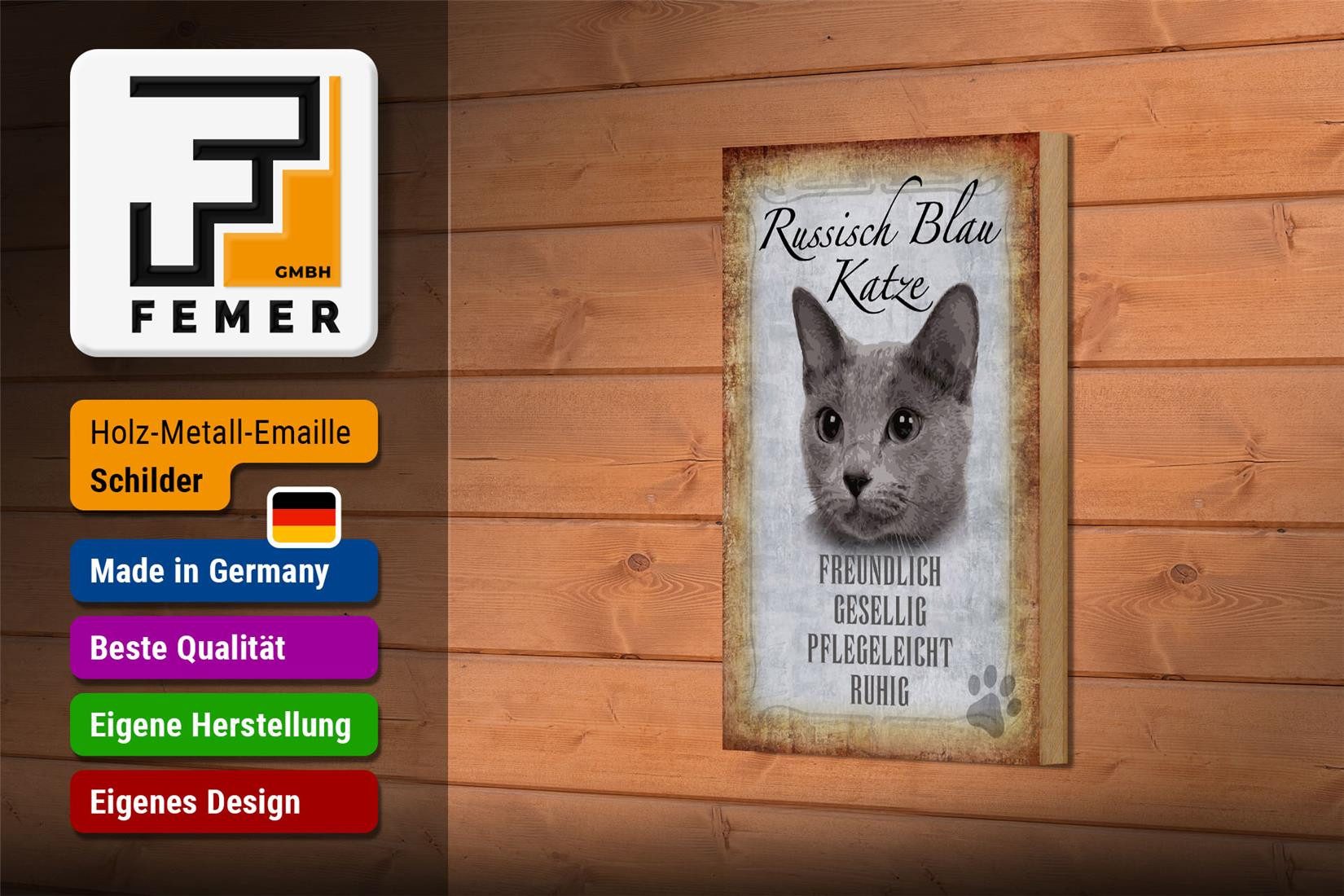 Femer GmbH Holzbild Spruch 12x18 cm russisch blau Katze, Sprüche Zitate Lustiges (1 St), Glatte Holzfaserplatte (MDF), vorn beschichtet