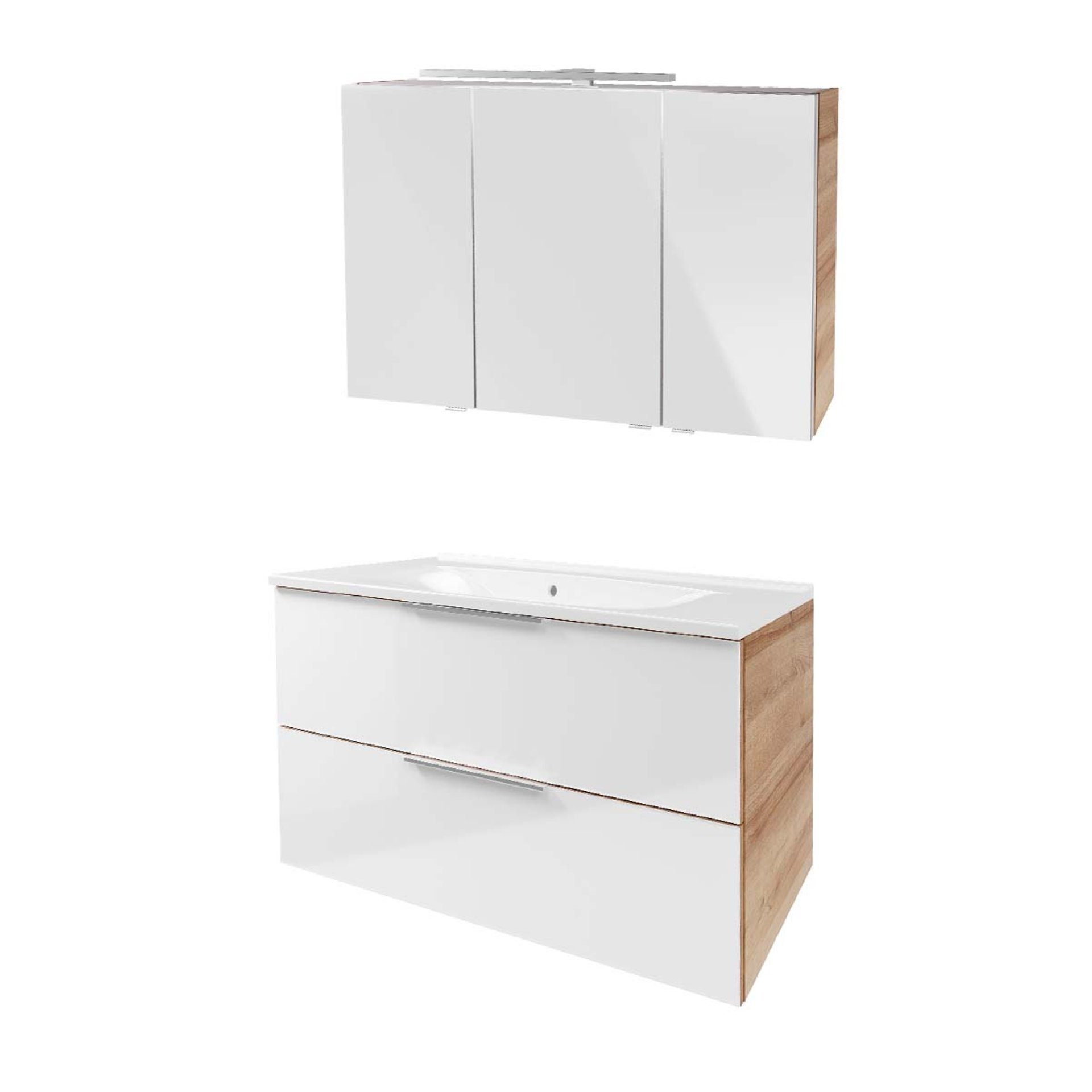 FACKELMANN Badmöbel-Set B. BRILLANT Badmöbel Set 3-teilig 100 cm, LED-Spiegelschrank