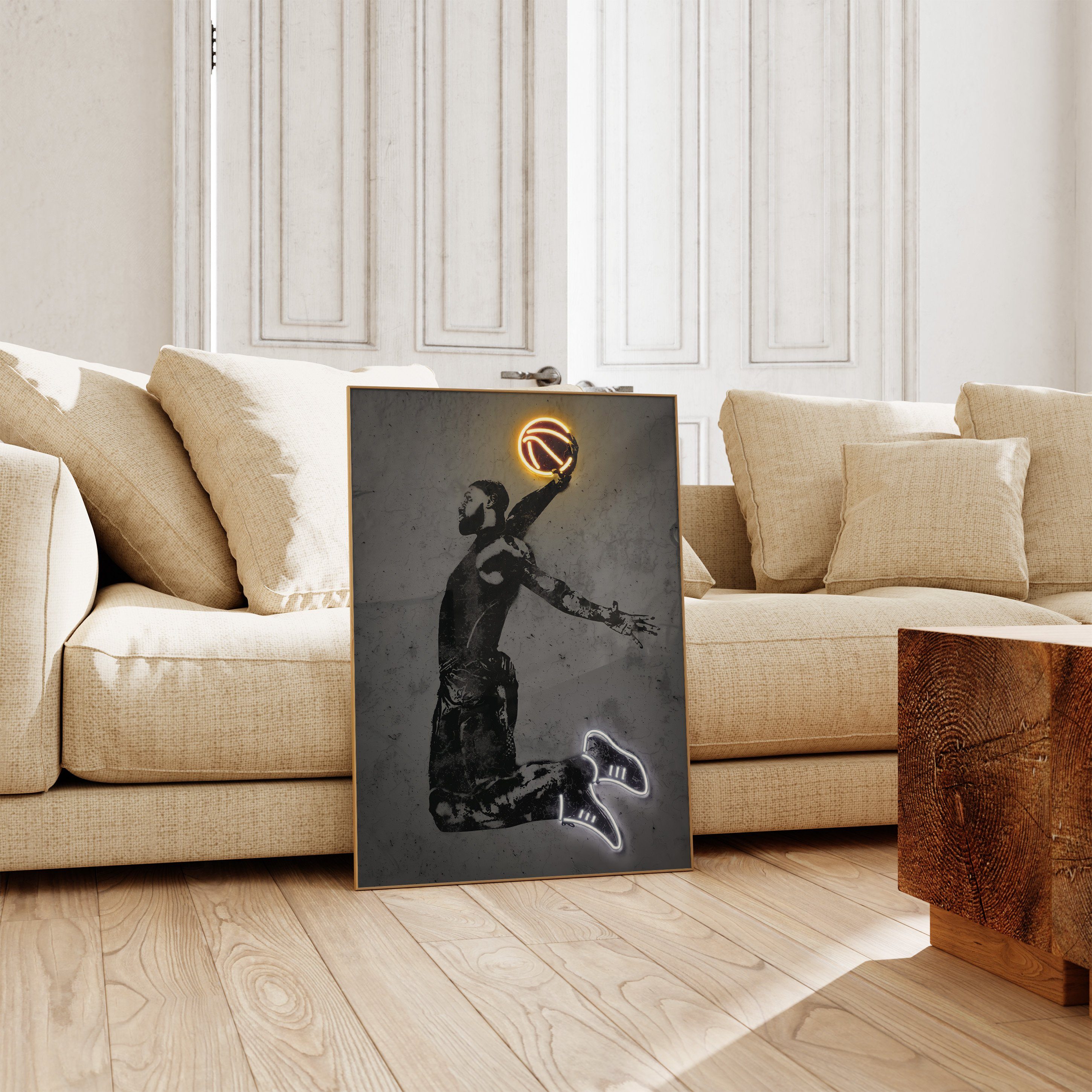 JUSTGOODMOOD Poster Premium ® Basketball Poster · Neon Effekt · ohne Rahmen, Poster in verschiedenen Größen verfügbar – Bild 5 von 5