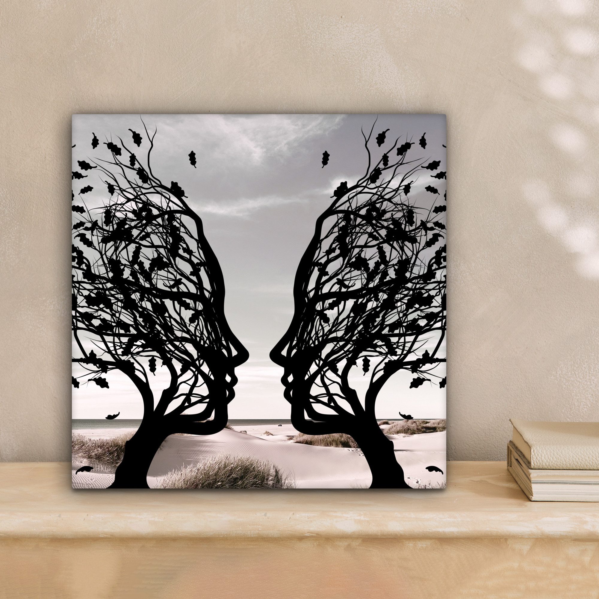 OneMillionCanvasses® Leinwandbild Bäume - Gesicht - Blätter - Moderne Kunst günstig online kaufen