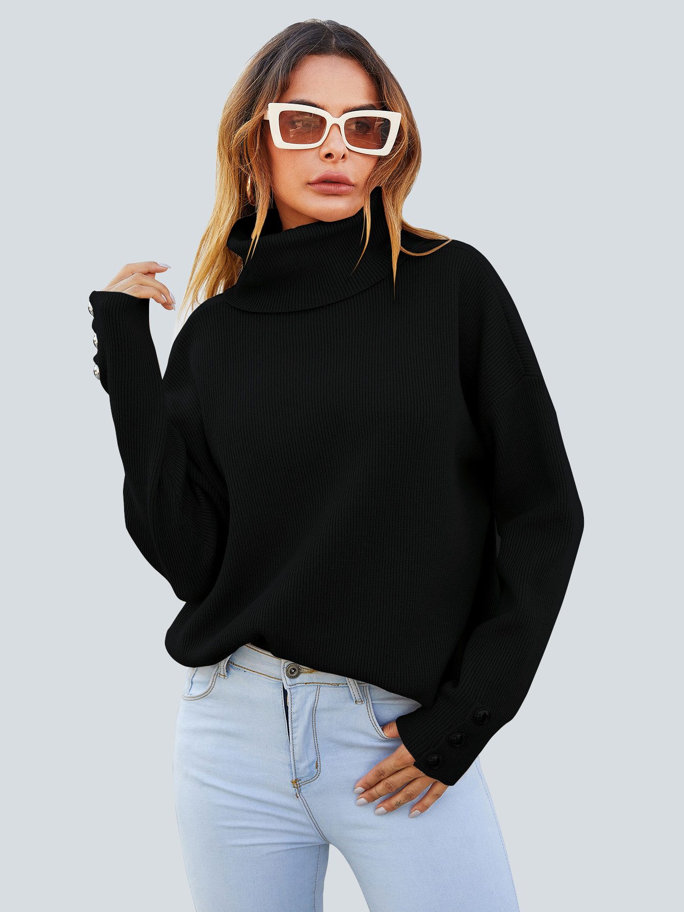 FS Collection Strickpullover Pulloveroberteil mit Knopfdetail am Ärmel und günstig online kaufen