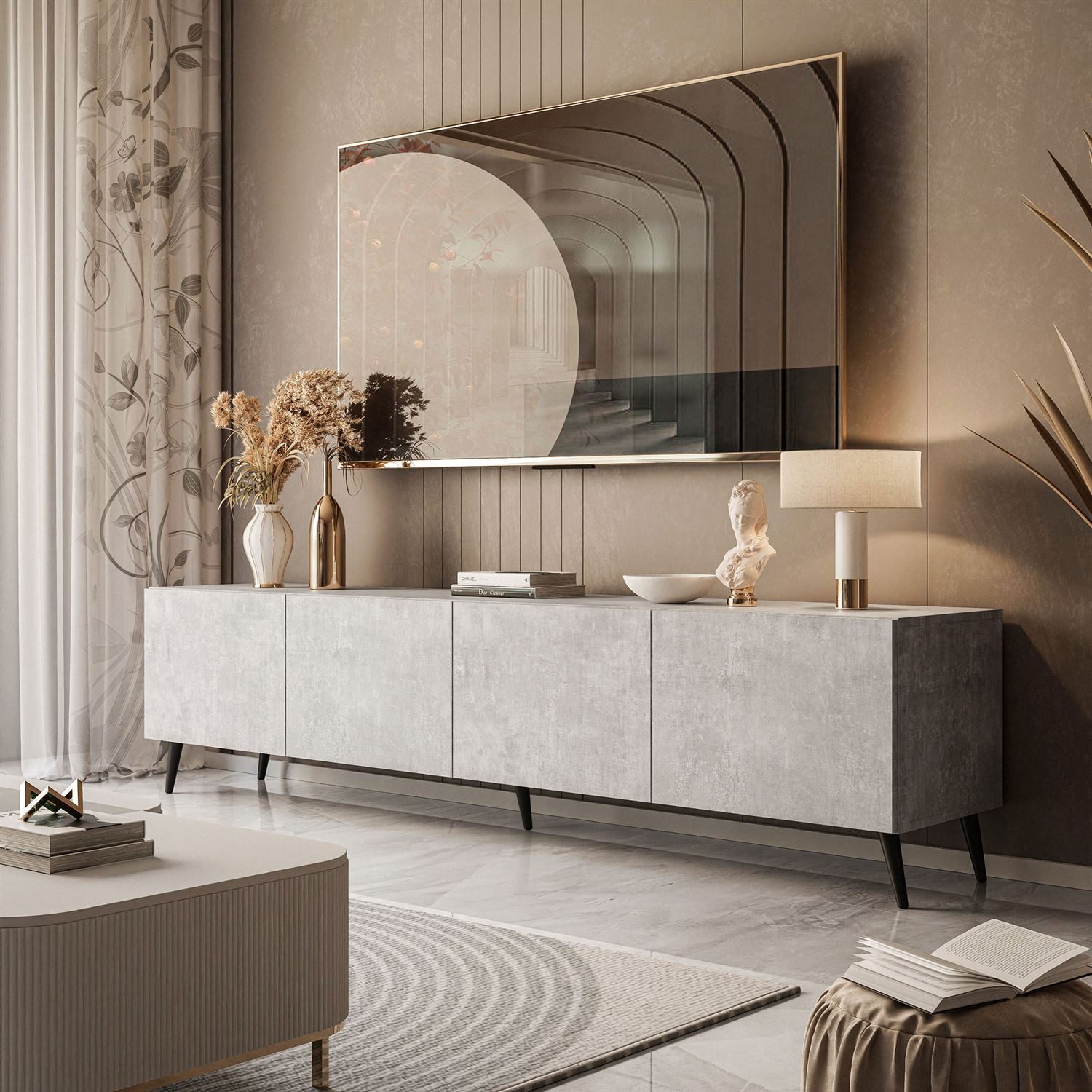 Lookway Lowboard COLGANTE BETON 200 TV-Schrank mit schrägen Beinen günstig online kaufen