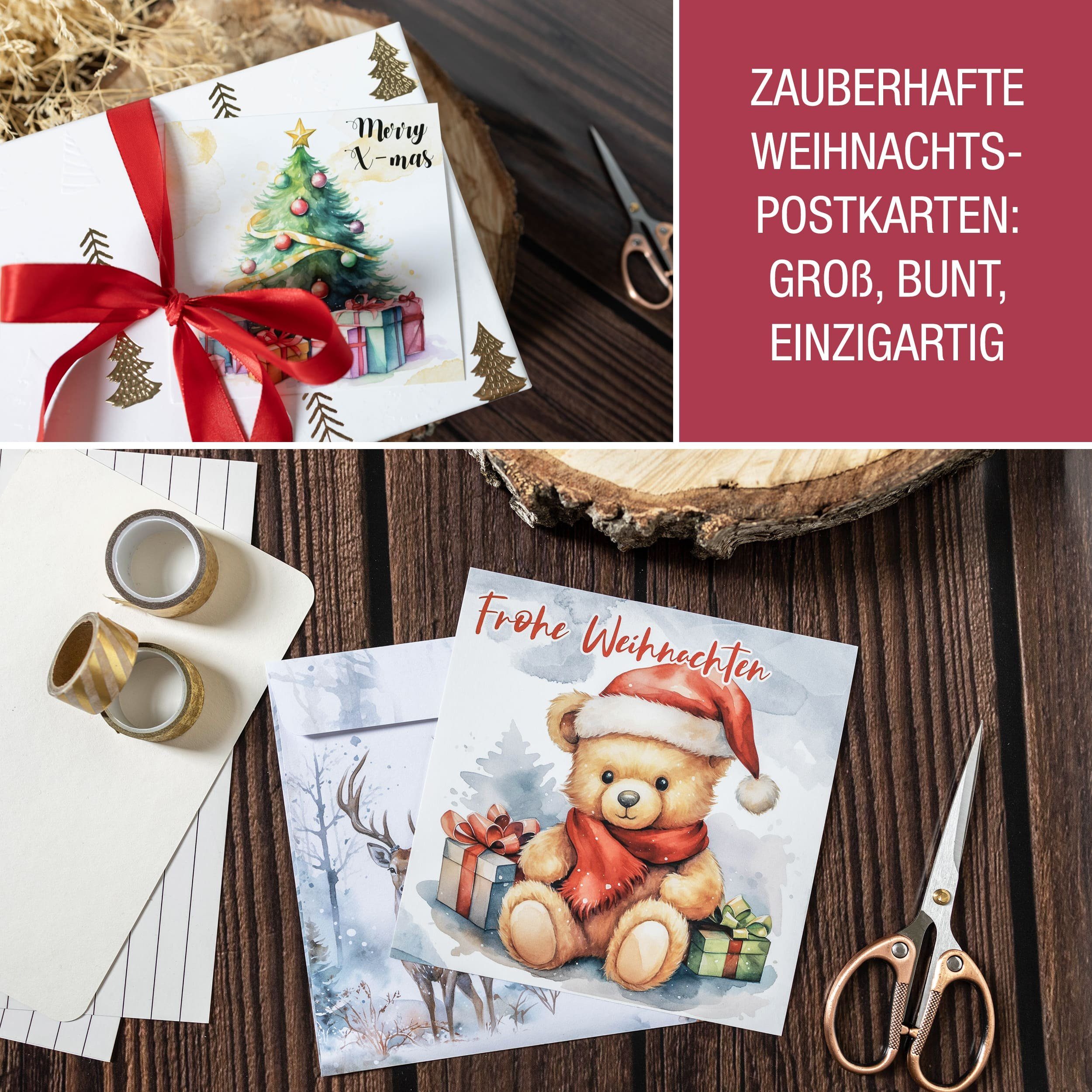 TOBJA XXL mit Weihnachtskarten Geschenkkarten 10x Große Set, Umschlag Weihnachtskarten Postkarten Weihnachtskarte
