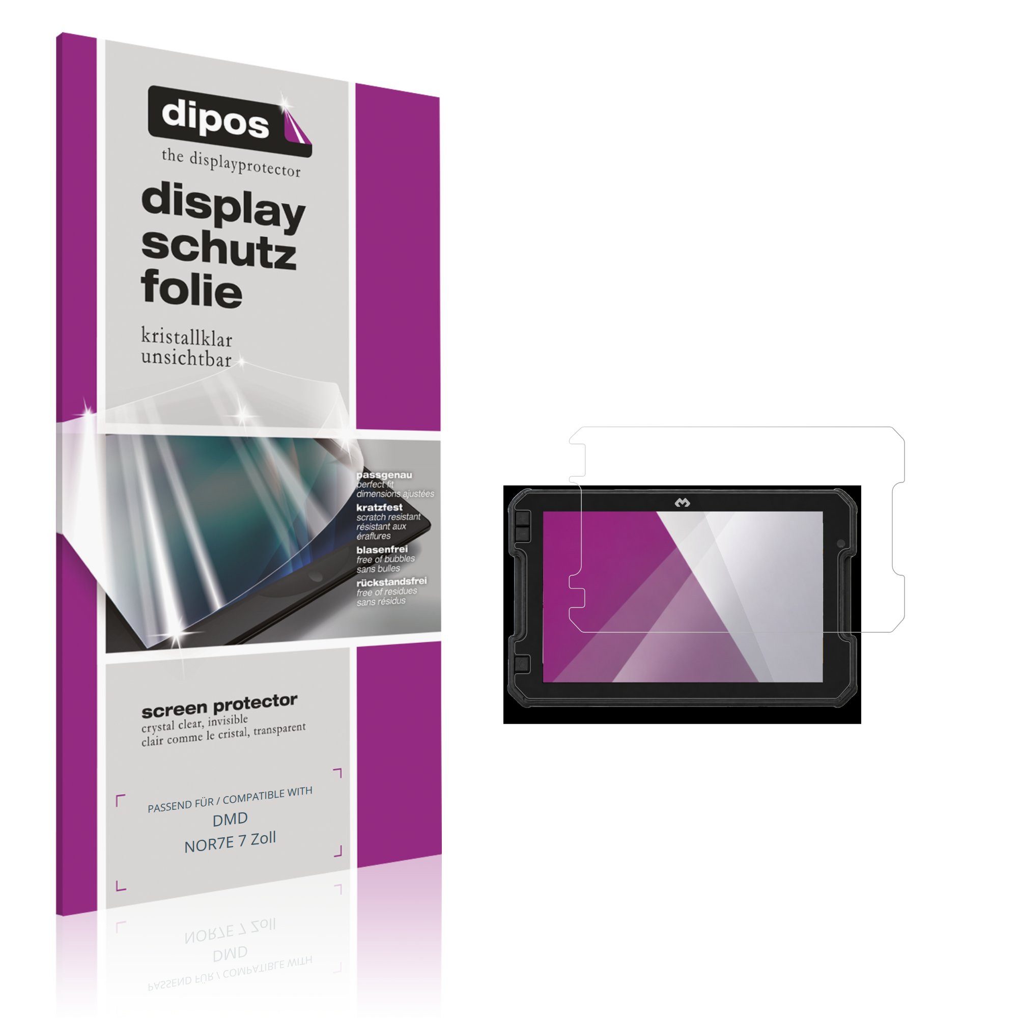 dipos Displayschutzfolie Schutzfolie für DMD NOR7E 7 Zoll, 2 Stück, Displayschutz Schutz Folie Made in Germany